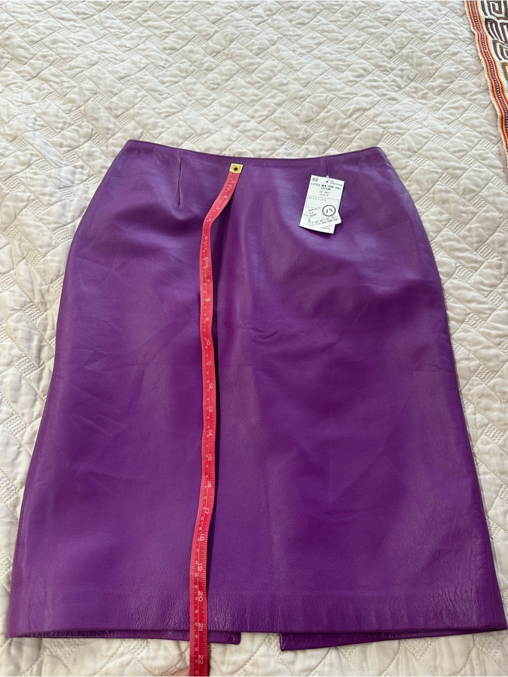 Vintage Little New York Collection Purple Genuine Leather Knee Length Skirt - Picture 10 of 11